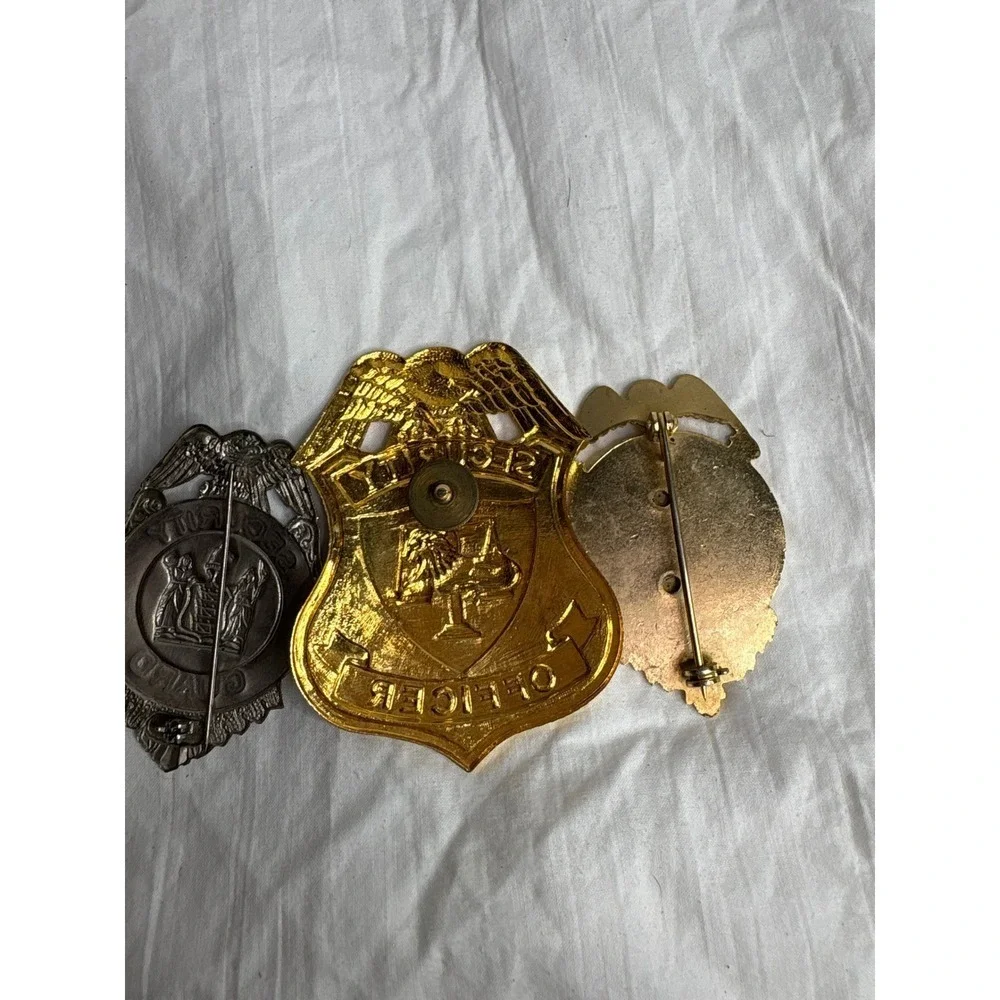 Vintage Security Officer Guard Badge Lot 3 Metal Emblem Collectible Prop